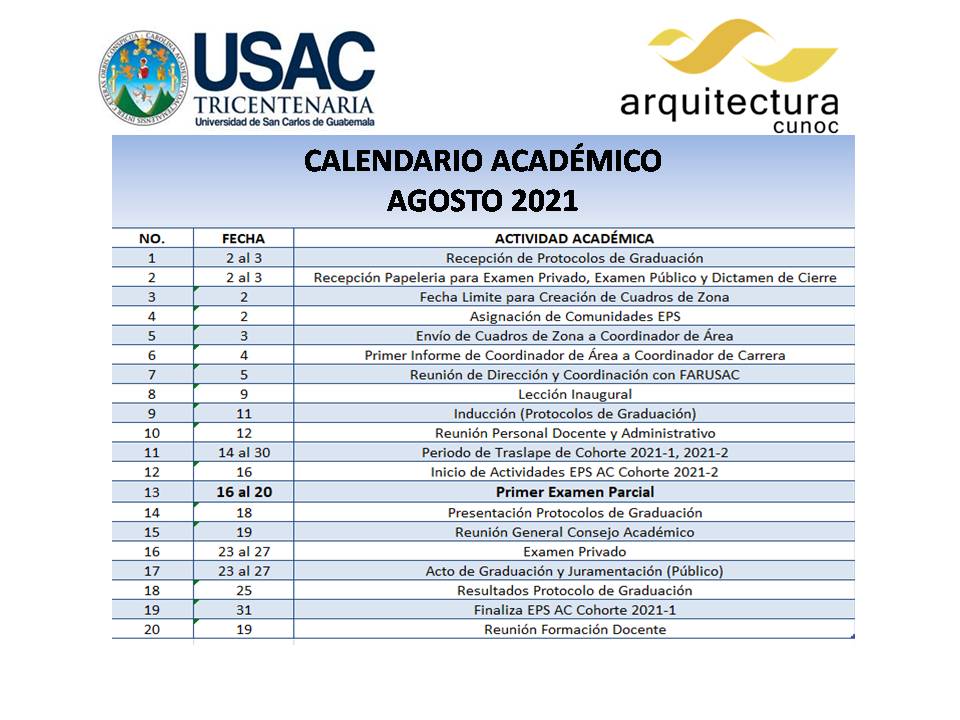 Calendario Académico Agosto 2021